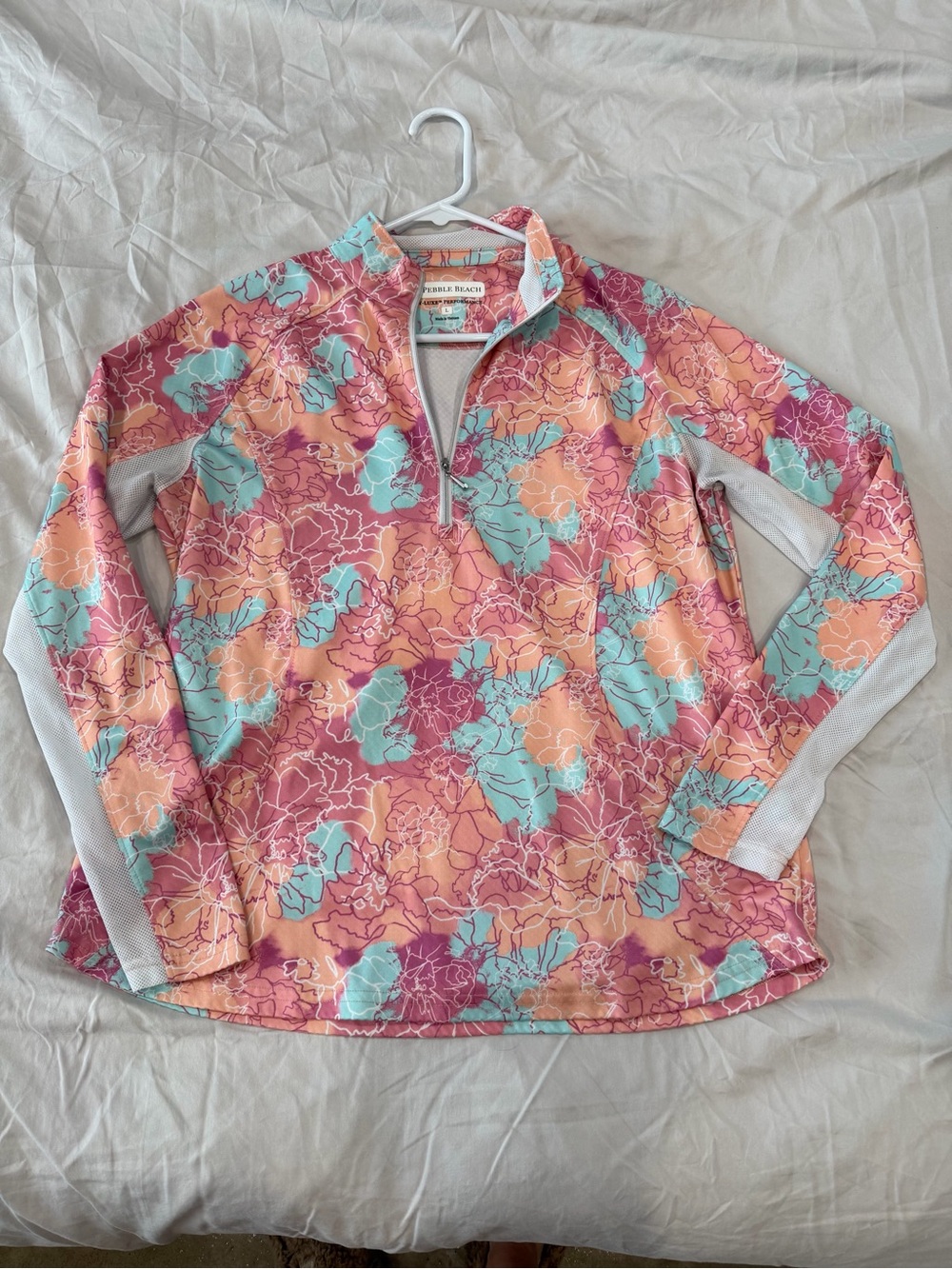 Women’s pebble beach floral Quarter-Zip Performance Top - Pink/Aqua